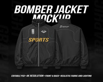 Bomber Jacket Mockup PSD – Realistic Front And Back  for Clothing, Sportswear Mockup (Instan Download)