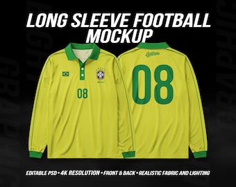 Soccer Jersey Mockup PSD, Long Sleeve Football Shirt Template, Editable Front Back Team Uniform 4K