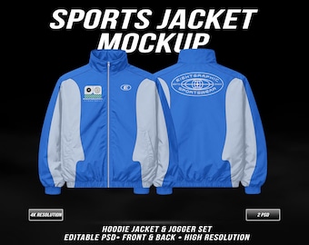 Sportswear Jacket Mockup PSD – Realistic Front And Back  for Clothing, Branding (Instan Download)