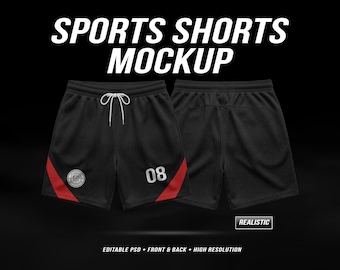 Sports Shorts Mockup PSD – Front & Back View, Editable Apparel Template