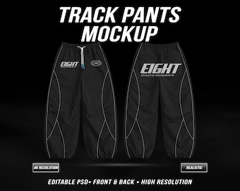 4K Track Pants Mockup PSD – Editable Front & Back Jogger Mockup, Realistic Streetwear Sweatpants Template