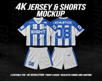 Soccer Kit Mockup PSD Bundle, Editable Football Jersey & Shorts Template, Team Uniform Front Back 4K
