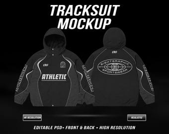 Tracksuit Hoodie Mockup PSD, Editable Sportswear Template (Front & Back)