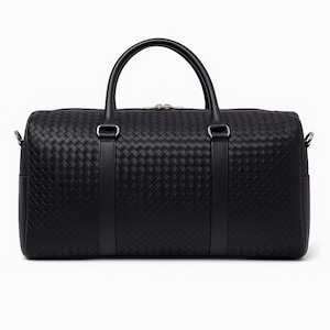 Luxuriöser Schwarzer Seesack aus gewebtem Leder für Männer und Frauen - Große Reise Leder Seesack, Unisex Weekender Seesack