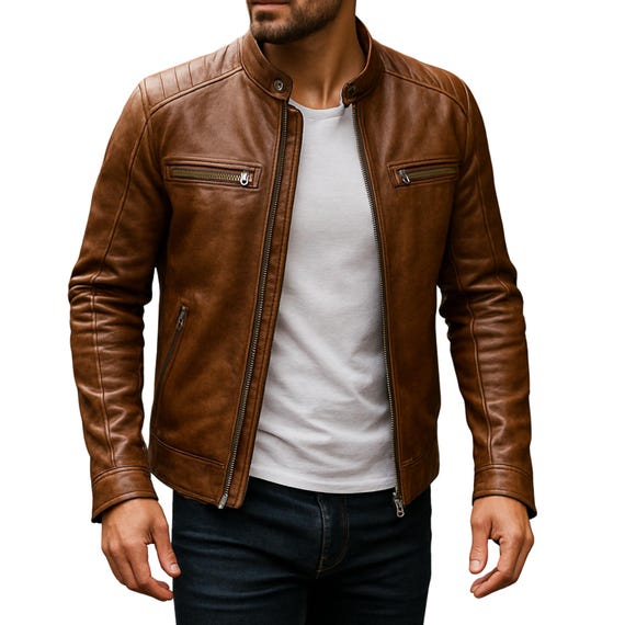 Braune Cafe Racer Lederjacke für Herren Vintage Retro-Stil mit