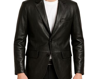 Men's Brown and Black Leather Blazer Jacket – Slim Fit Genuine Leather Coat for Office, Business, Casual & Formal Wear