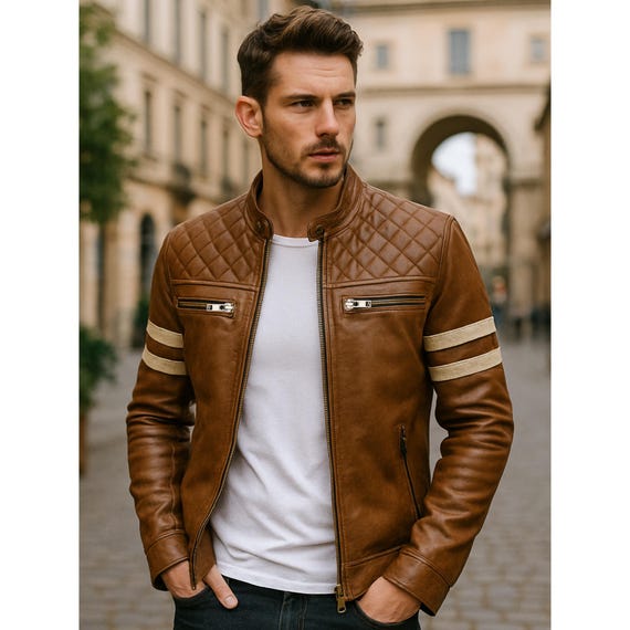 Brown Leather Jacket Design Men's Brown Quilted Leather Jacket