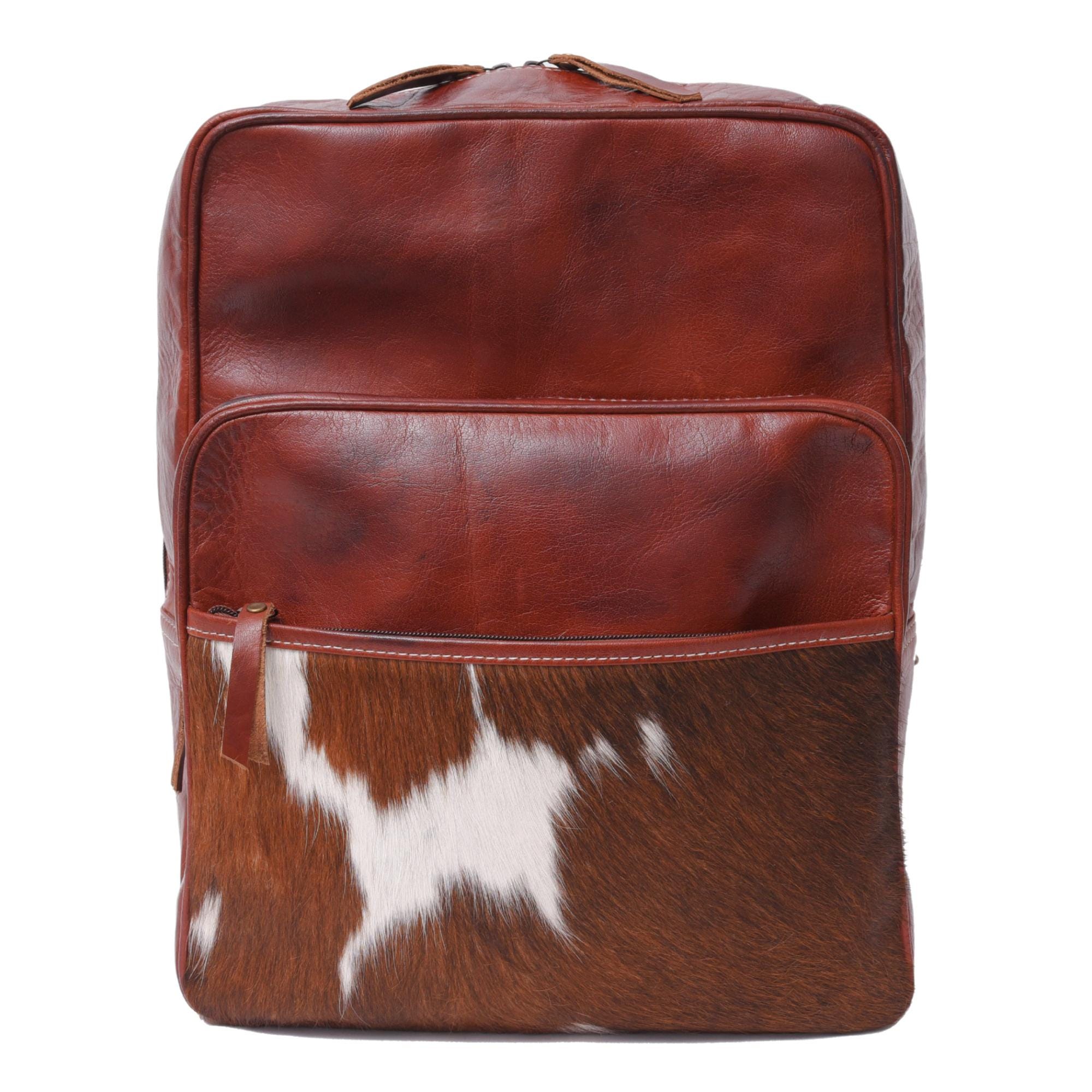 Cowhide Leather Backpack: Vintage Brown Travel Bag - Etsy display picture 1