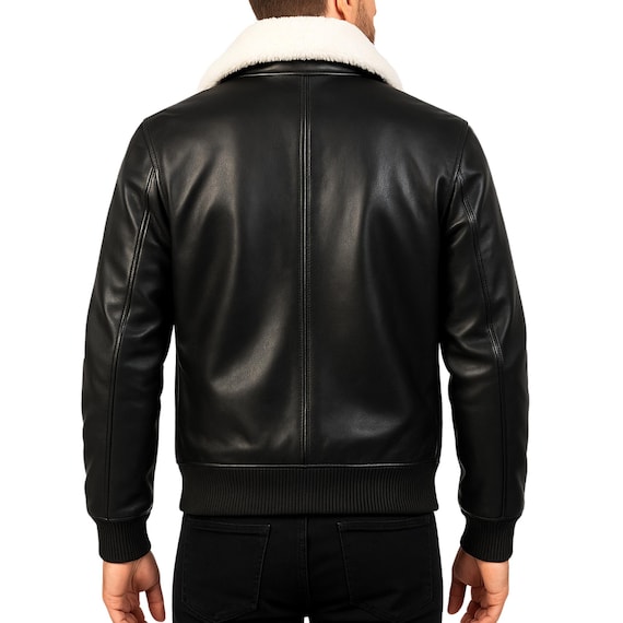 メンズ本革ボンバージャケット（フェイクファーカラー付き