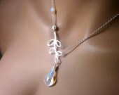 Calla Lily Pearl Necklace Opalite Pendant Sterling Silver Branch Adjustable Womens Jewelry Gift