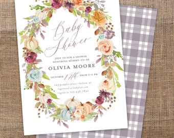 Fall Floral Baby and Bridal Shower Invitation