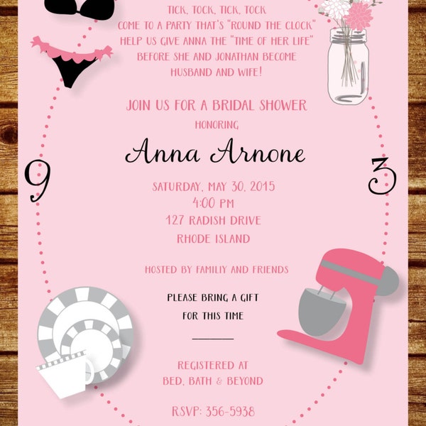 Around the Clock Wedding Shower Invitation- Custom Around the Clock Bridal Shower- Digital File-Printable
