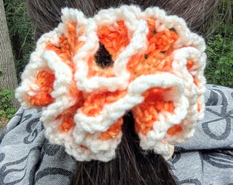 Multicolor Crochet Scrunchie: Ruffled Hair Tie, Soft & Stretchy