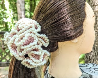 Oversized Ruffled Crochet Scrunchie: Cottagecore Hair Accessory