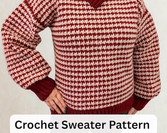 Houndstooth Sweater Crochet Pattern: Customizable & Size Inclusive to 5X (Digital Download PDF)