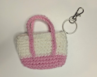 Crocheted Mini Trader Joe's Tote Bag Charm Keychain, Pastel Colors Accessory
