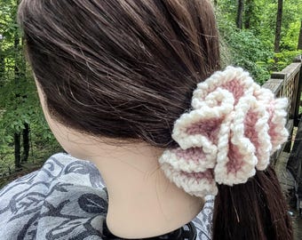 Ruffled Two-Color Crochet Scrunchie - Cottagecore Hair Accessory