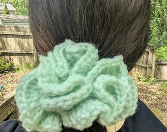 Large Ruffled Crochet Scrunchie: Soft & Stretchy Hair Accessory
