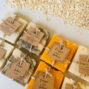 Piccolo sapone personalizzato da 25 g, regalo per gli invitati a nozze, battesimo, compleanno, baby shower, fatto a mano in Francia, ingredienti francesi