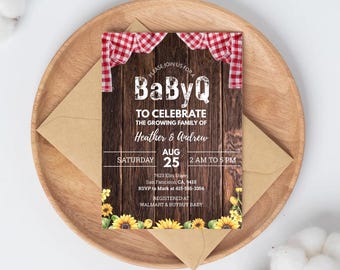 Ensemble baby shower Baby-Q | Baby-Q - Jeux de douche barbecue, invitations et décoration | Thème Baby Que | Modèles de toile modifiables