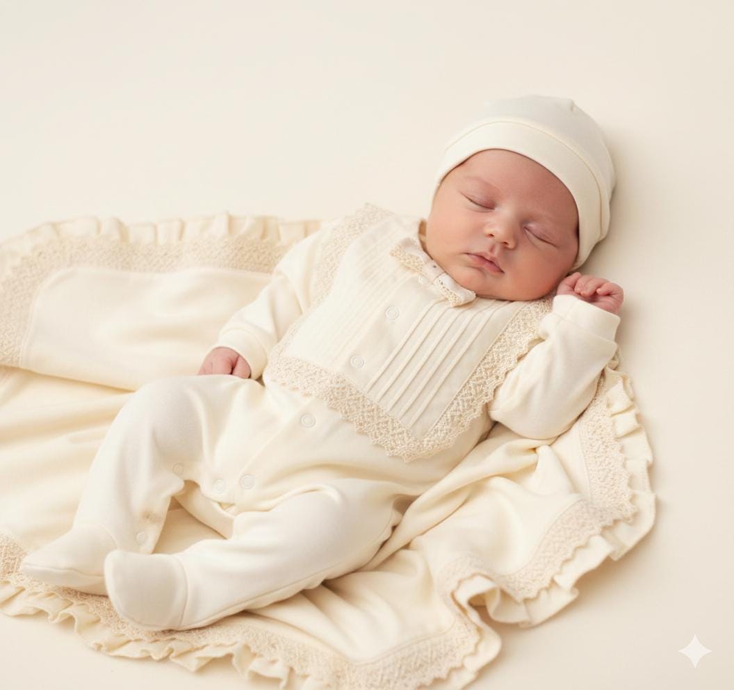 Personalized Baby Boy Newborn Set with Blanket - 0-3 Months, Cotton Romper, Hat & Blanket