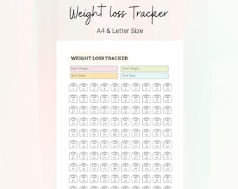 May include: A printable weight loss tracker with a 100-day calendar. The tracker features a grid of 100 scale icons, with numbers 1 through 100. The tracker also includes spaces for start and goal weight, as well as start and end dates.