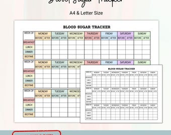 Blood Sugar Log Printable Template, Blood Glucose Tracker Instant Download, Diabetic Blood Sugar Tracker, Diabetes Log, Health Tracker pdf