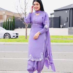 Designer purple Salwar Kameez Suit patiyala Punjabi Patiala Shalwar silk Kurta Georgette Dupatta Custom Stitched for Girls and Women Wear