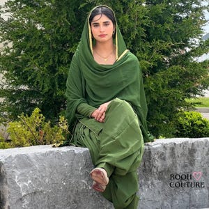 Salwar Kameez Suit Punjabi Patiala Suit Kurta Dupatta Custom Stitched  pure silk Georgette Golden Lace For girl and Women USA