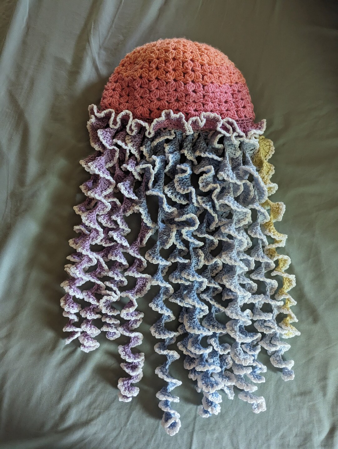 Crocheted Jellyfish Hat Jellyfish Beanie Multi Colors Etsy