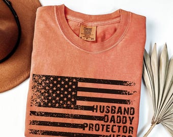 Camiseta Comfort Colors®, regalo del 4 de julio, regalo para papá, camiseta patriótica para papá, regalo para él, camiseta de Estados Unidos, bandera, esposo, papá, protector, héroe
