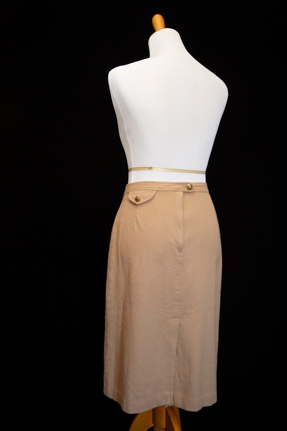The Librarian Vintage 70s Wool Tan Pencil Skirt - image 4