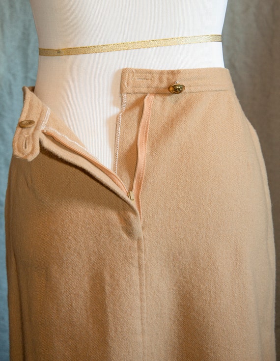 The Librarian Vintage 70s Wool Tan Pencil Skirt - image 9