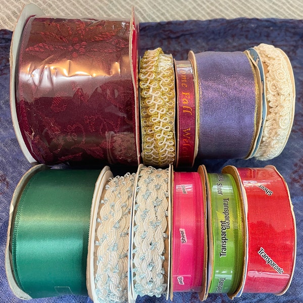 Full Spool Vintage Ribbon de-stash lot Ribbon Upcycle Wholesale 11 Spool Lot