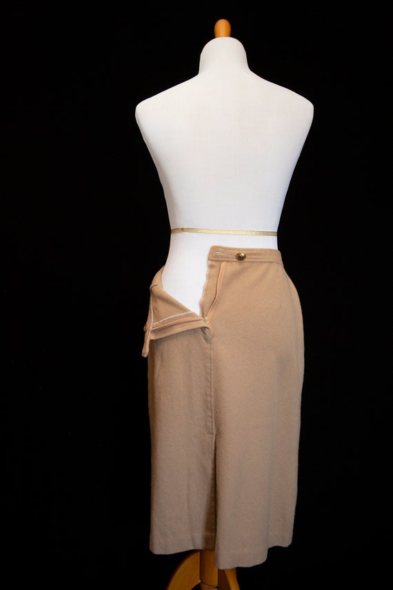 The Librarian Vintage 70s Wool Tan Pencil Skirt - image 6