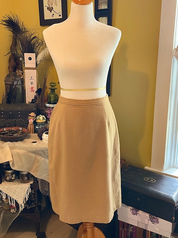 The Librarian Vintage 70s Wool Tan Pencil Skirt - image 1
