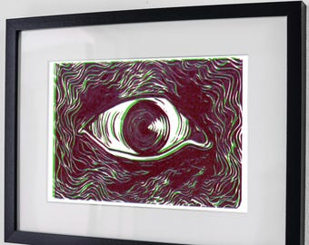 The Eye Glitch-Effekt Linoldruck
