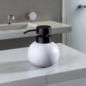 Handmade Ceramic Soap Dispenser – White Bathroom Liquid Soap Pump | 13cm Height, 10cm Diameter