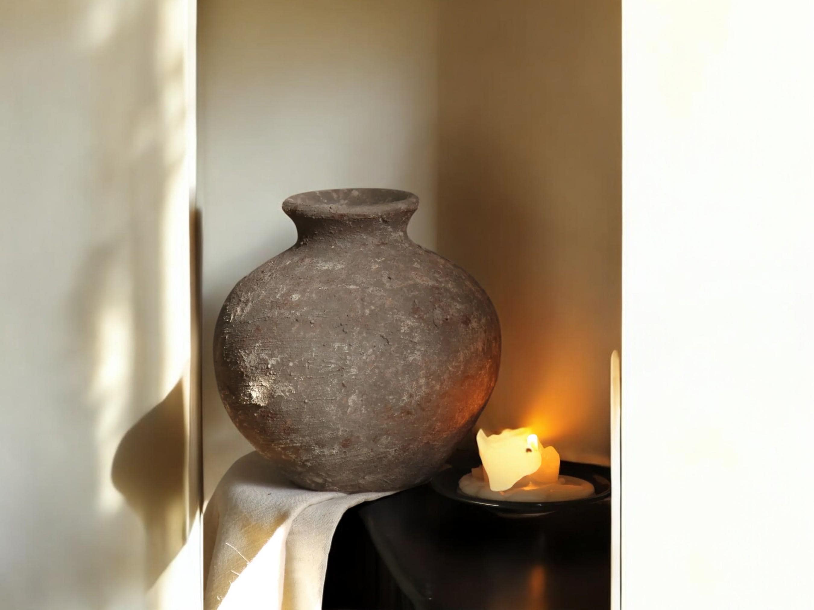 Handmade Textured Ceramic Vase - Scandinavian Style Brown & Grey Rustic Pottery Decorative Matte Finish