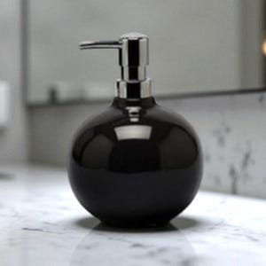 Hand-Painted Black Ceramic Soap Dispenser | Modern Bathroom Accessory | Handmade