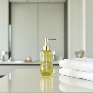 Handmade Olive Green Glass Soap Dispenser – 19 cm – Bathroom Decor – Refillable Liquid Soap Pump