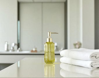 Handmade Olive Green Glass Soap Dispenser – 19 cm – Bathroom Decor – Refillable Liquid Soap Pump