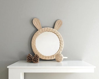 Handmade Rattan Bambu Mirror – 20 cm Round Wall Mirror for Kids Room – Natural Woven Hasır Mirror