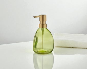 Handgemaakte groen glazen zeepdispenser – 360 ml – modern badkameraccessoire – navulbare lotionfles