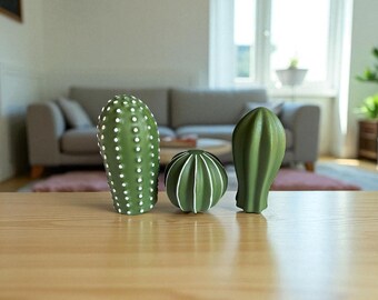 Figurines de cactus en poudre de pierre faites main - Lot de 3 - Décoration bohème
