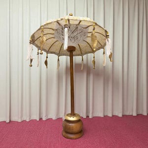 Handmade Bohemian Bali Umbrella – 70 cm Decorative Wooden Parasol with Tassels & Brass Bells