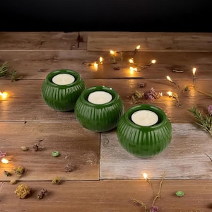 Handmade Green Ceramic Tealight Holder – Modern Minimalist Candle Holder | 8 cm