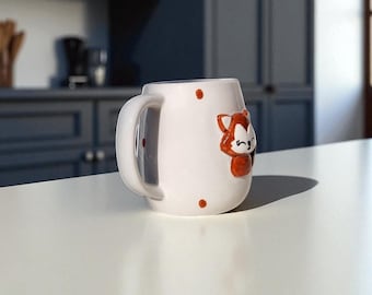 Handgefertigte Fuchs Tasse - 400ml Keramik Tasse | Süße Tierfigur | Spülmaschinenfest