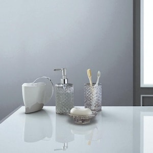 Set de salle de bain en verre fait main – 3 pièces en verre soufflé (distributeur de savon, porte-brosse à dents, porte-savon) – 400 ml