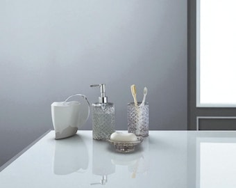 Handmade Glass Bathroom Set – 3-Piece Blown Glass Set (Soap Dispenser, Toothbrush Holder, Soap Dish) – 400 ml